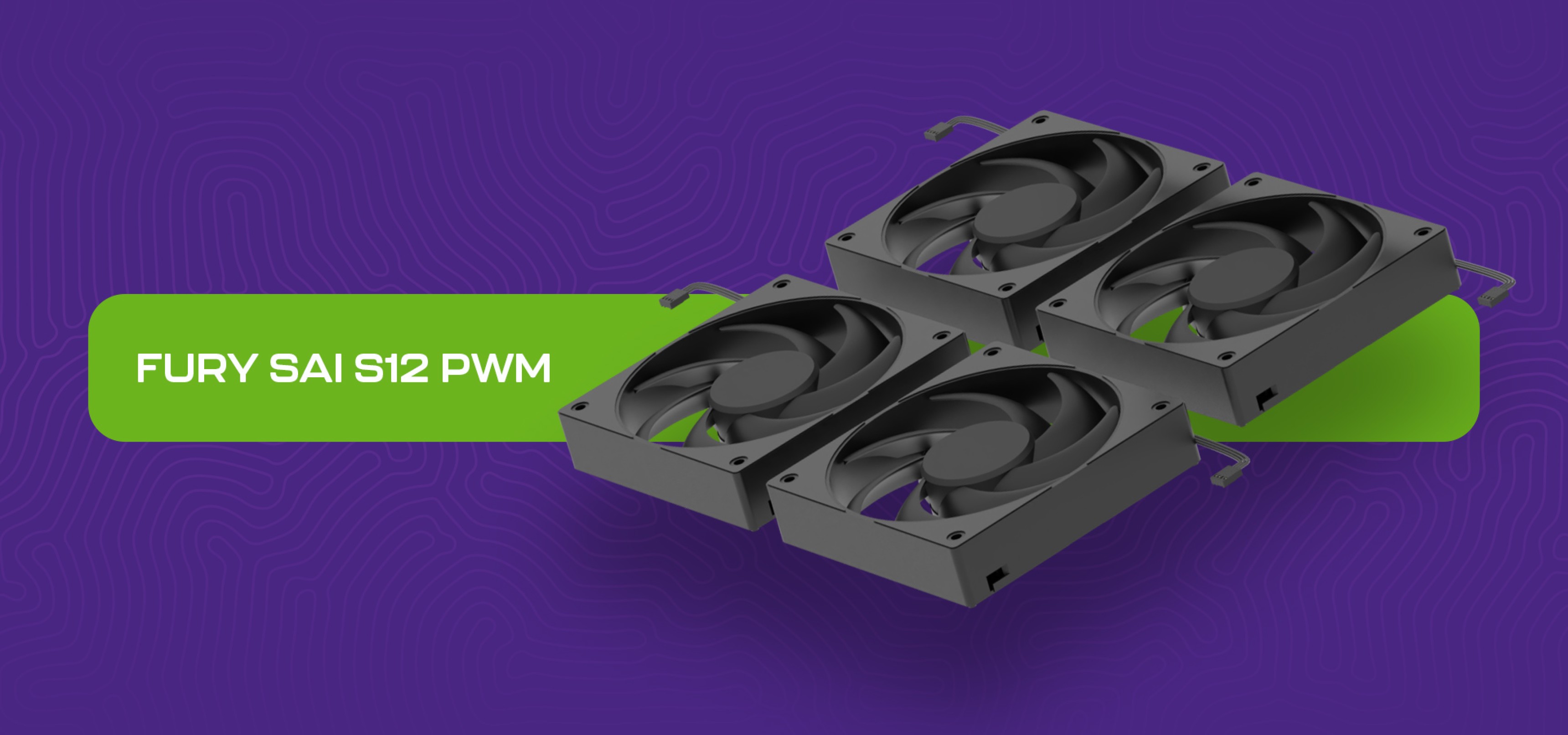 Four black computer cooling fans arranged in a stack on a colorful background.