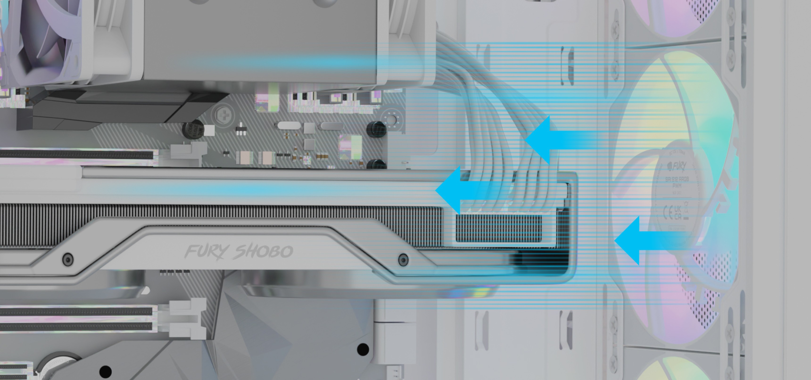 Graphics card with cooling vents and visible connection cables in a computer case.