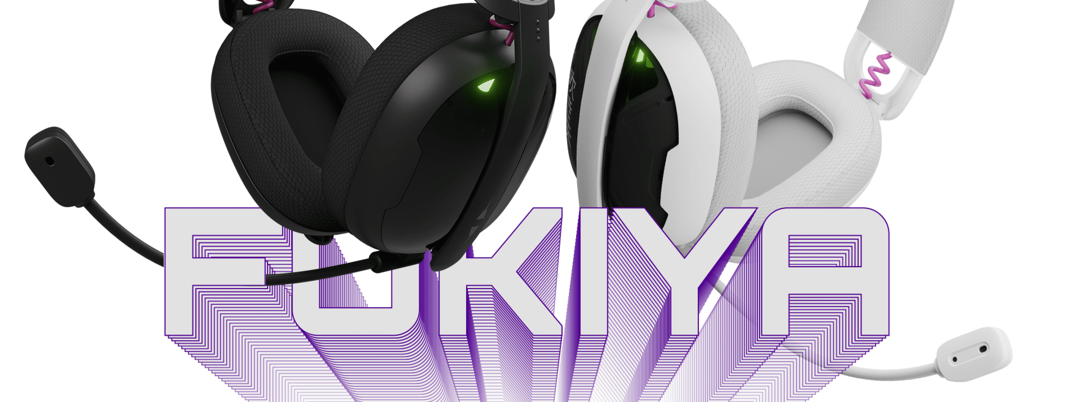 Headphones in black and white with ear cushions and visible connection cables.