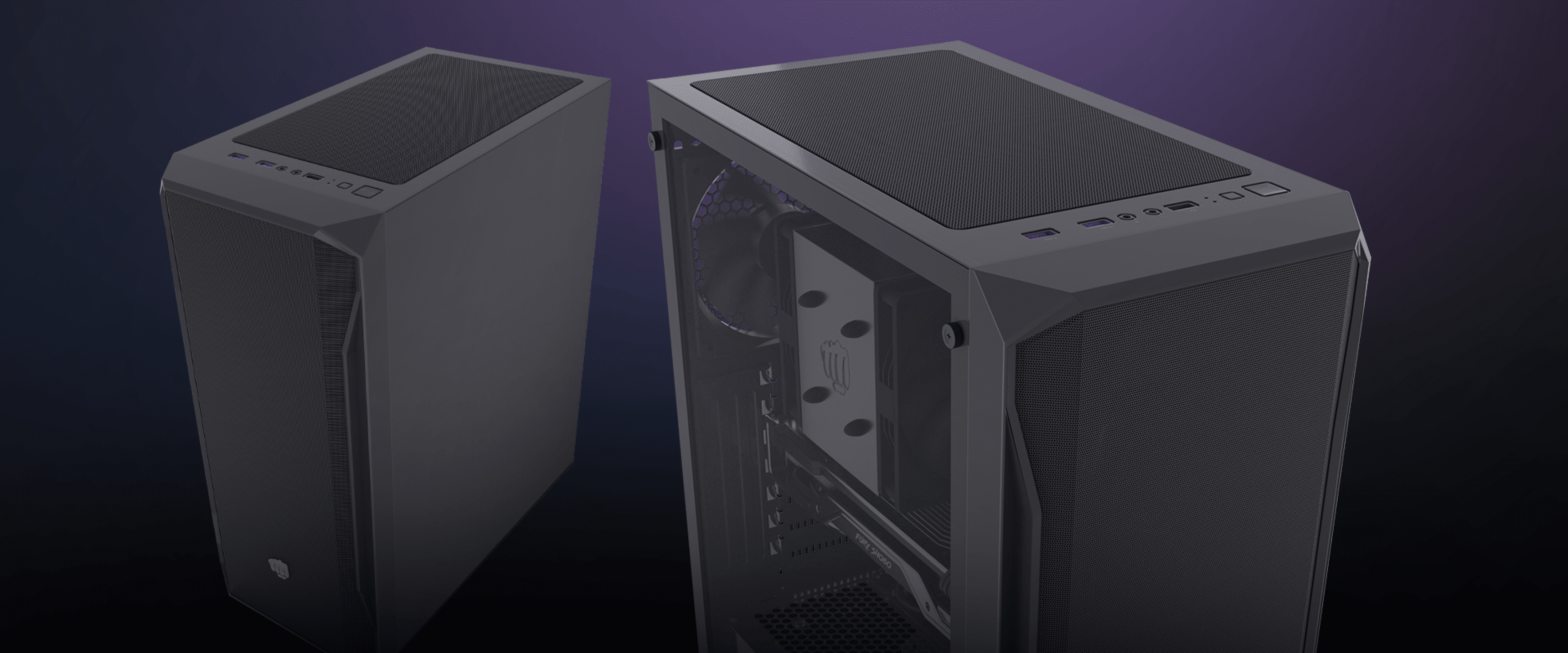 Black Fury Shobo SH4F MIDI tower PC case with a window, showcasing a sleek design and ventilation features
